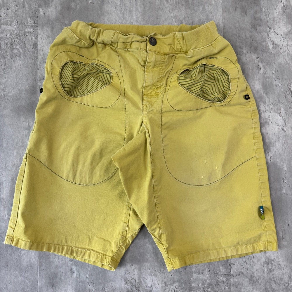 E9 Rondo Shorts Mens Small Yellow Elastic Climbing Bouldering Outdoors Granola